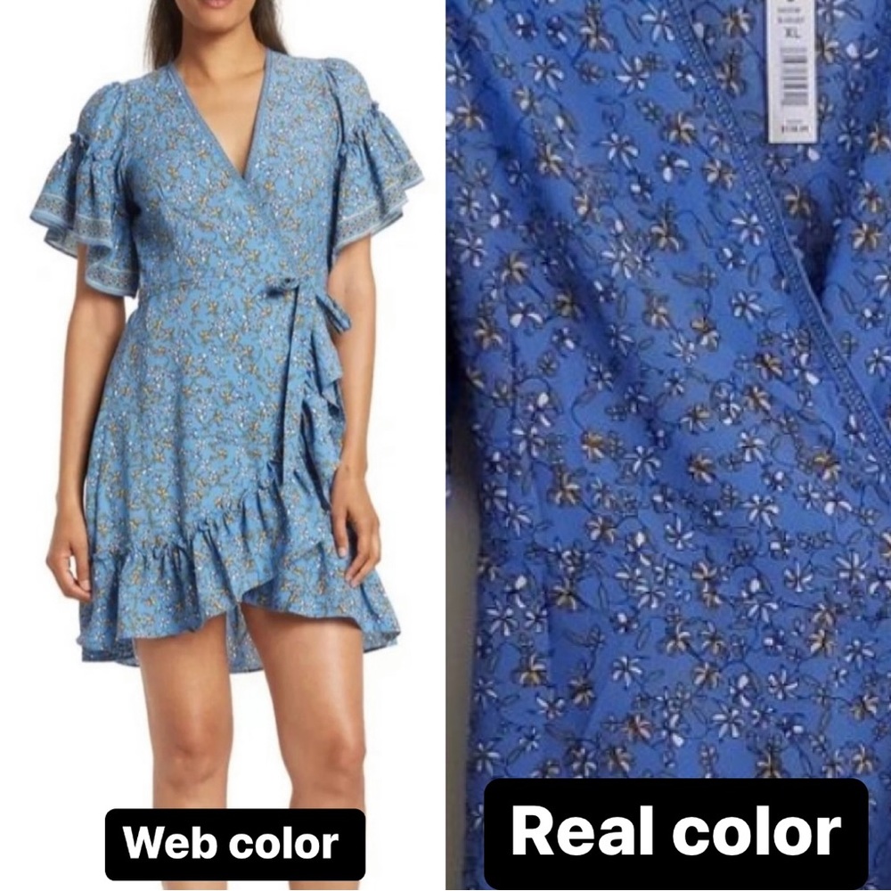 NWT - Max Studio Blue/Gold Floral Ruffle Wrap Dress